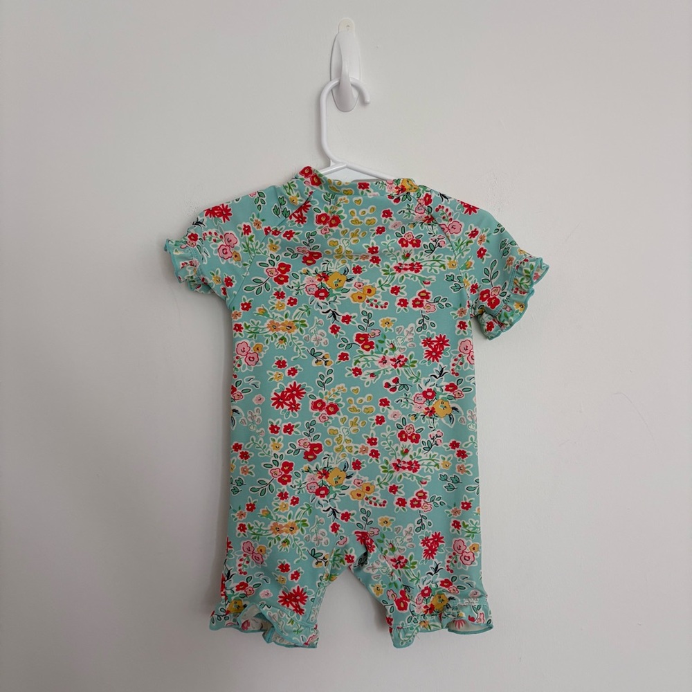 Charm Leaks Baby Swimsuit Romper Zipper 12-18 months Blue Floral Print UPF 50+ - Picture 5 of 16